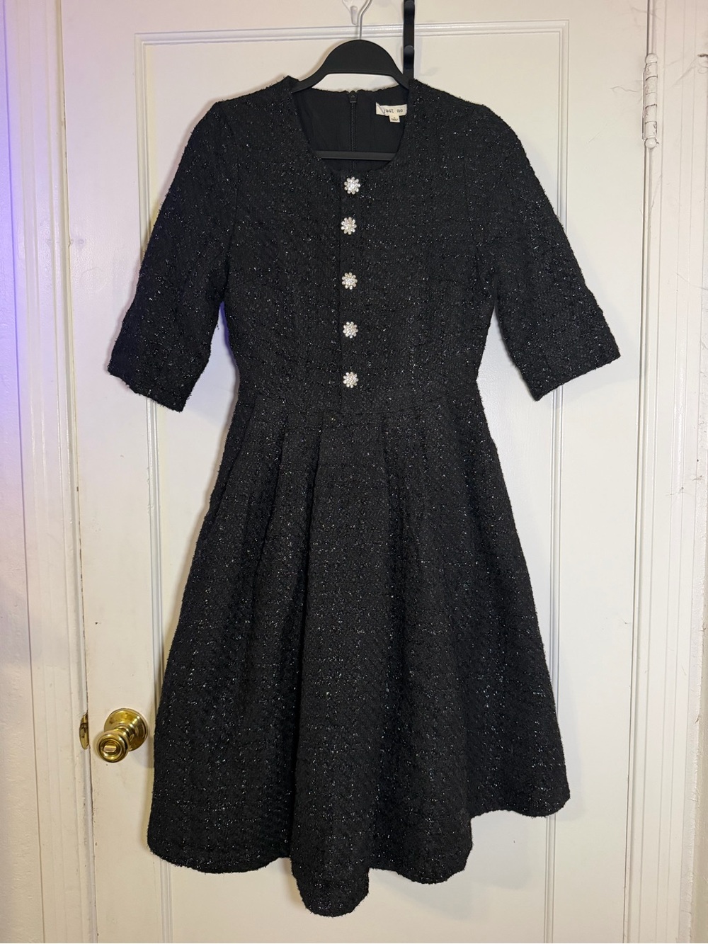 Classy tweed knee length black dress